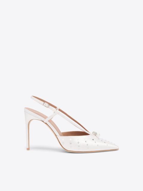 Moore 90 White Satin Embellished Slingbacks
