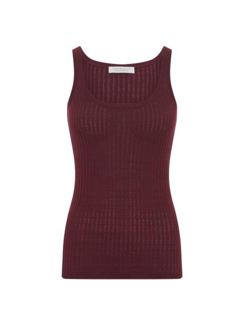 Nevin Pointelle Knit Tank Top in Bordeaux Cashmere Silk