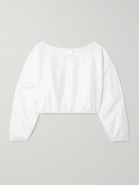 Yoko cropped gathered cotton-poplin top White