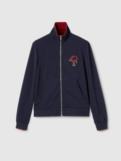 Technical jersey zip jacket with embroidery