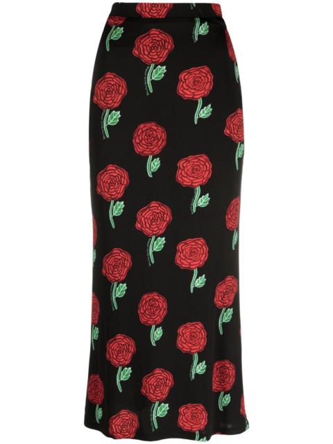 high-waisted floral-print skirt