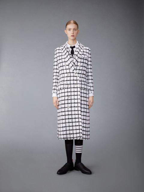 Windowpane Check Chiffon Tweed Fray Oversized Chesterfield Coat