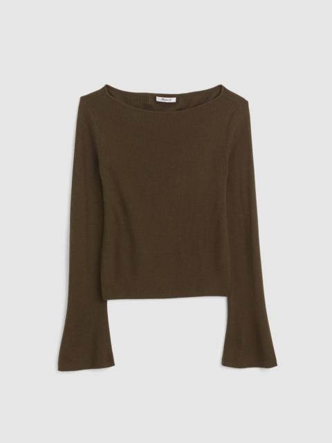 Flared-Sleeve Boatneck Sweater in Merino Wool-Silk Blend