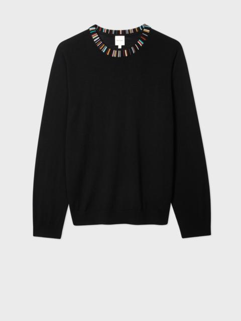 Black 'Signature Stripe' Collar Merino Sweater