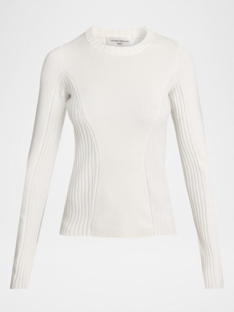 Paneled Rib Crewneck Sweater