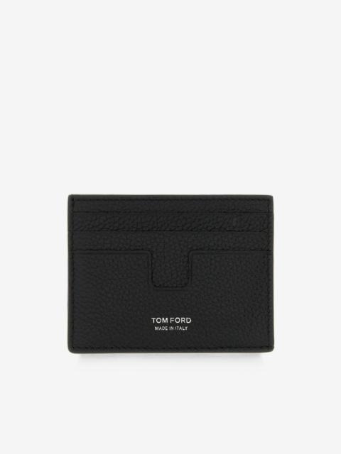T Line grain leather card holder