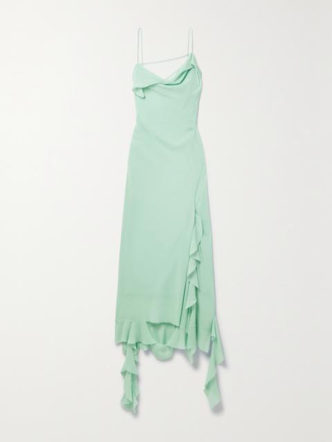 Asymmetric Layered Ruffled Chiffon Midi Dress