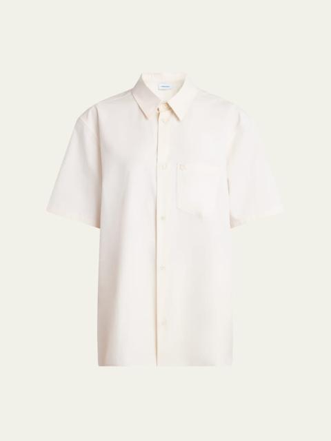 Silk Canvas Short-Sleeve Button-Down Shirt