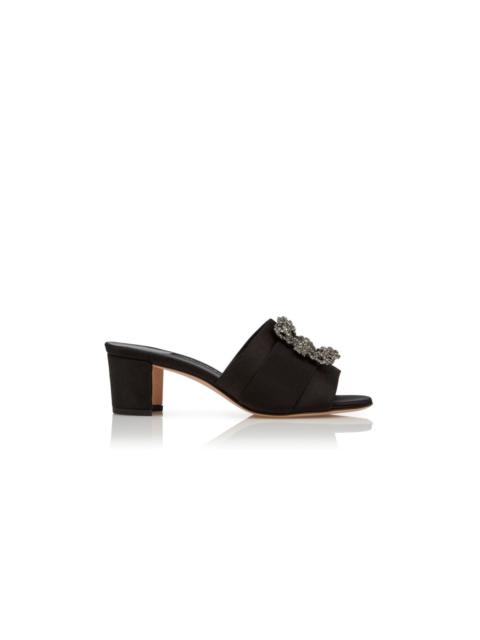 Black Satin Jewel Buckle Mules