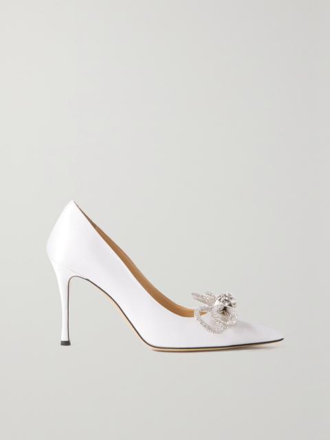 Double Bow Crystal-embellished Satin Pumps