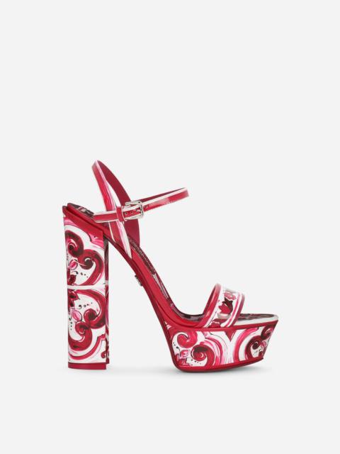 Printed polished calfskin platform sandals
