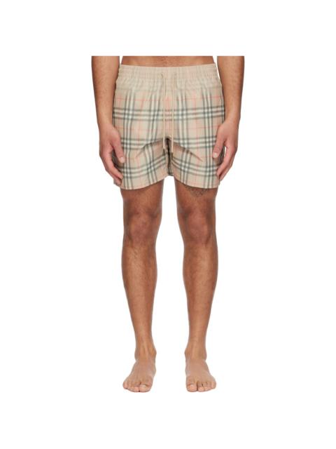 Beige Gradient Check Swim Shorts