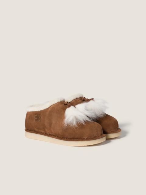 Suede and shearling mules