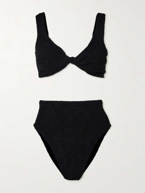 + NET SUSTAIN Jamie twist-front seersucker bikini Black