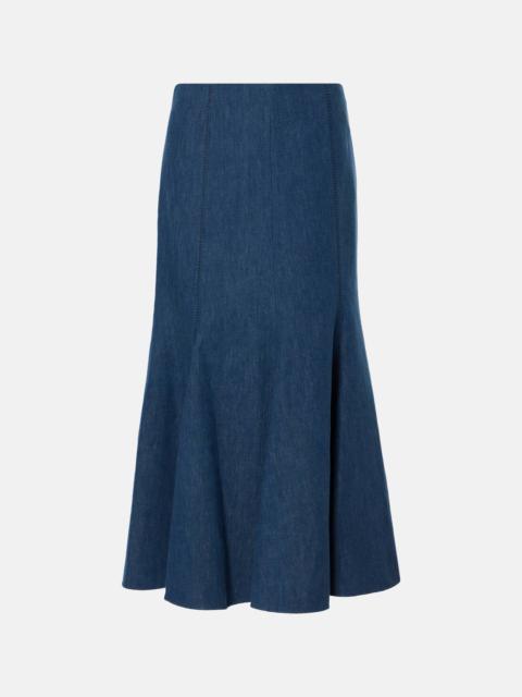 Amy flared cotton and linen midi skirt