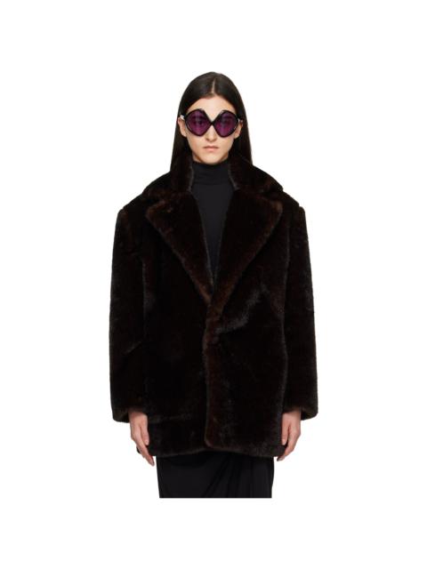 Brown Notched Lapel Faux-Fur Coat