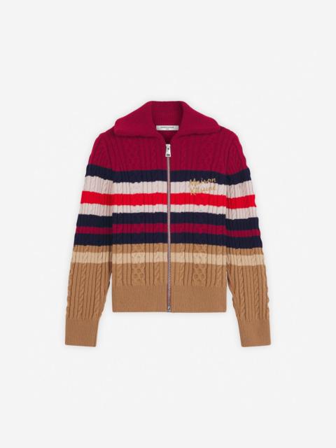 STRIPED CABLE ZIPPED CARDIGAN