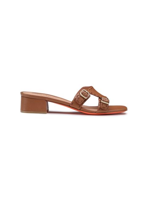 Women's brown leather low-heel Didi sandal