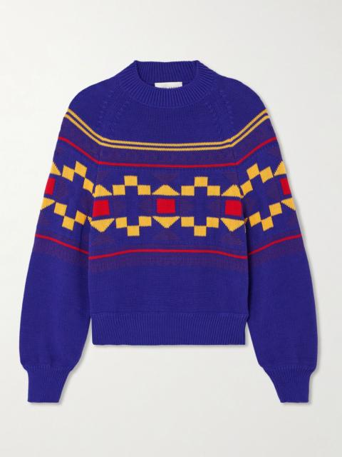 Lara intarsia-knit cotton-blend sweater Blue
