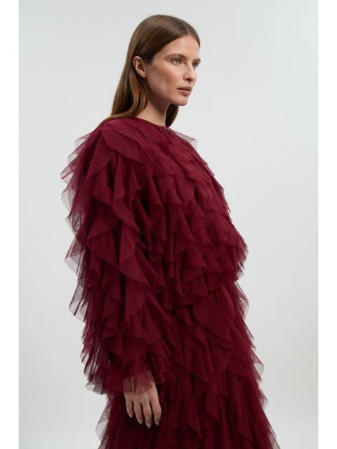 Tulle Ruffle Detail Woven Bomber Jacket