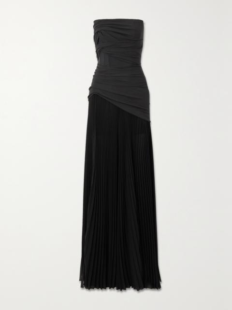 Strapless Gathered Stretch-silk And Pleated Shell Gown