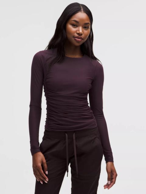 Mesh Ruched Long-Sleeve Shirt