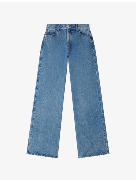 Wide-Leg Faded Denim Jeans