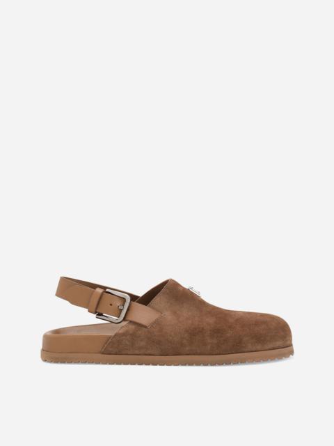 Suede mules with logo tag