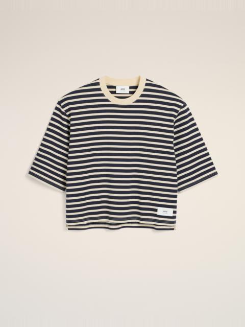 NAVY RECYCLED COTTON LOOSE STRIPED T-SHIRT