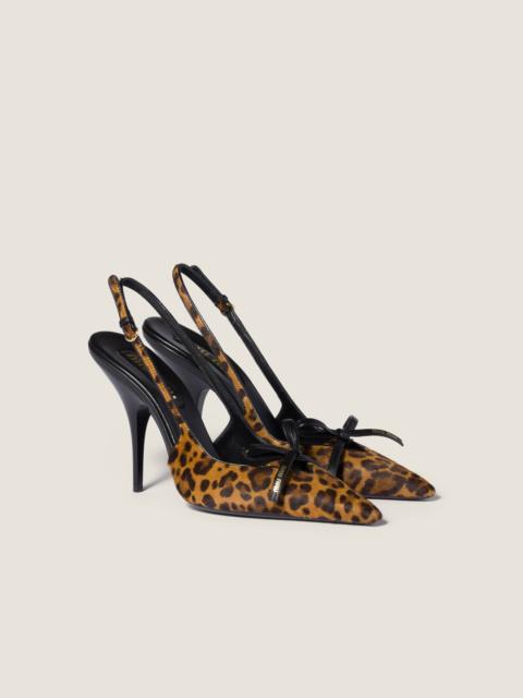 Printed leather slingback pumps with bow