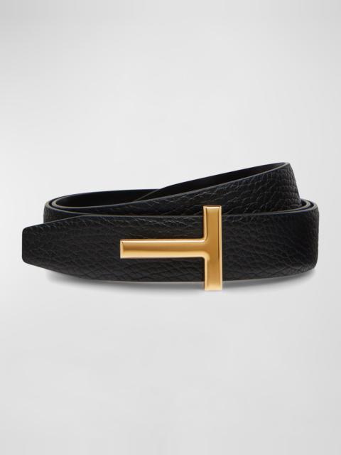 T Buckle Grain Leather Belt