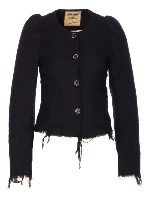 puff-sleeve frayed-hem jacket