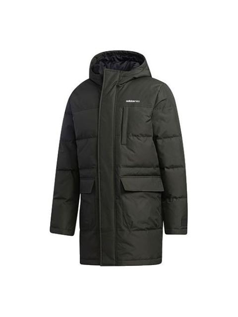 adidas neo M Wint Dwn Prka Windproof Stay Warm mid-length Sports hooded down Jacket Brown GJ8779