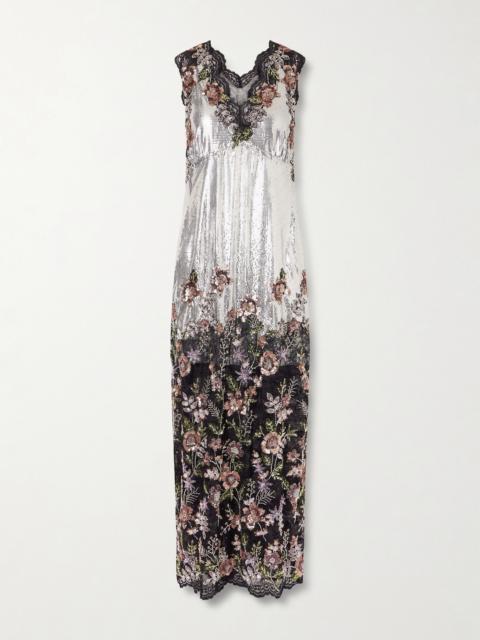 Embellished Lace-trimmed Chainmail Midi Dress