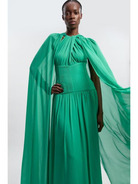 Halter Neck Twist Crinkle Georgette Cape Woven Maxi Dress