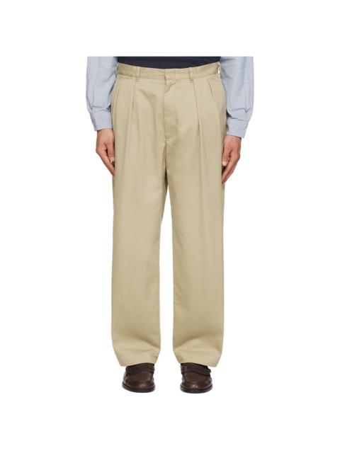 Khaki Double Pleated Chino Trousers