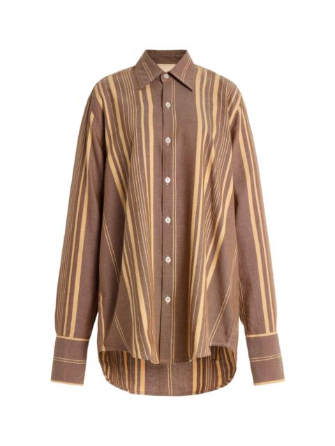Exclusive The French Cuff Striped Cotton Shirt brown