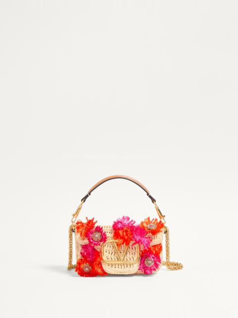 VALENTINO GARAVANI LOCÒ SMALL SHOULDER BAG IN SYNTHETIC RAFFIA WITH FLOWERS AND BEADS