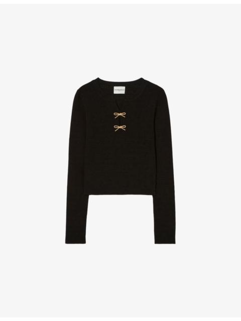 Bow Slim-Fit Stretch-Knit Jumper