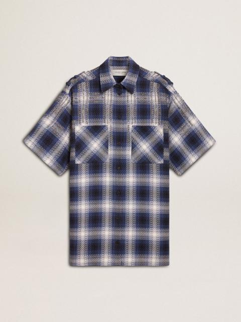 Women's short shirt dress with 3D checkerboard pattern and embroidery