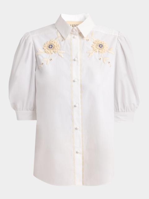 Floral Embroidered Short-Sleeve Button-Down Shirt