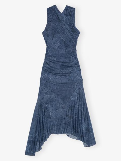 BLUE MESH RUCHED DRESS