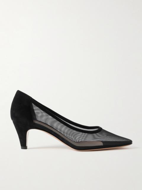 Rete 55 Suede-trimmed Mesh Pumps
