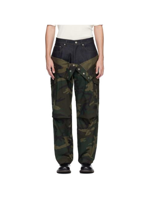 Khaki Camo Double Waist Work Wide-Leg Trousers