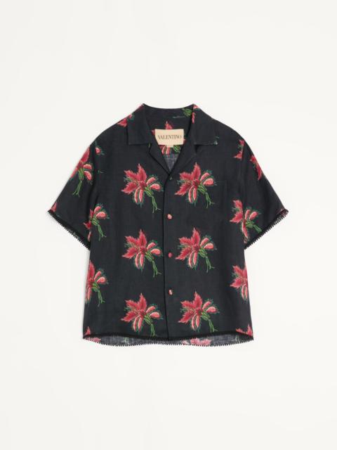 VALENTINO LINEN BOWLING SHIRT WITH PAPIER FLORAL PRINT