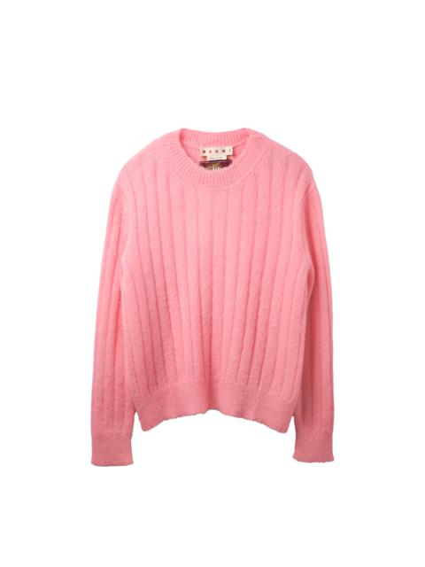 Marni Fuzzy Printed Brushed Crew Neck Sweater Pink