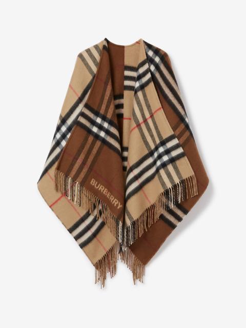 Contrast Check Wool Cashmere Cape