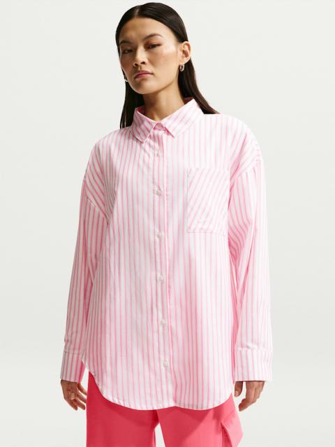 Nike Sportswear Chill Poplin Women's Oversized Woven Long-Sleeve Striped Top