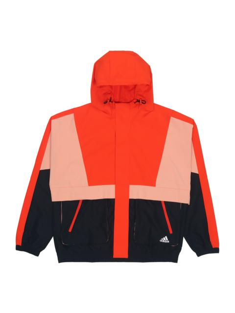 adidas Loose Logo Casual Contrasting Colors Woven Windproof Hooded Jacket Orange H40212
