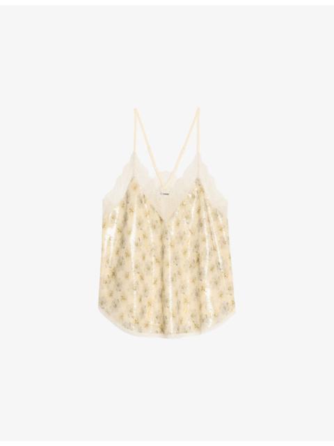 Christy Sequin-Print Woven Cami Top